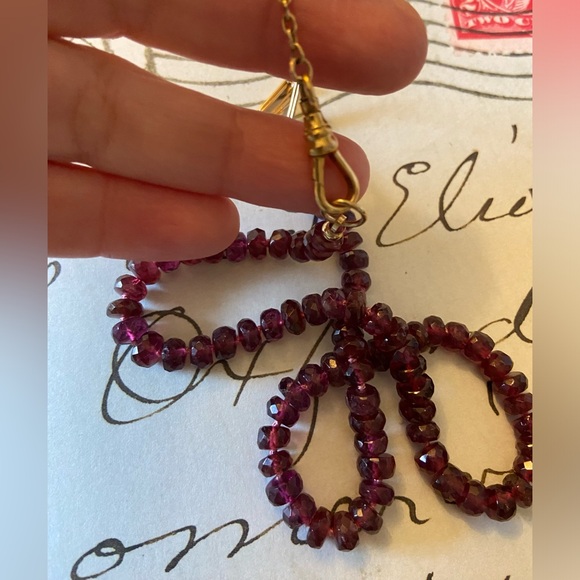 Rhodolite Garnet Hand Strung Gem Necklace With Gold Filled Antique Watch Chain - Picture 9 of 17
